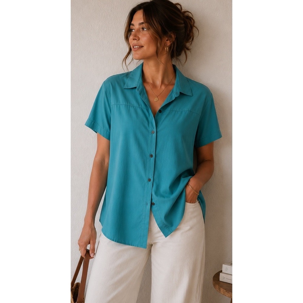 New Woman Within - Ladies Blouses Size Large Pretty Turquoise!
